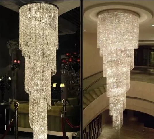 Luxe Moderne Kristallen Kroonluchter Voor Trap Lange Loft Zwart Lichtpunt Villa Lobby Woonkamer ATY Home Decor