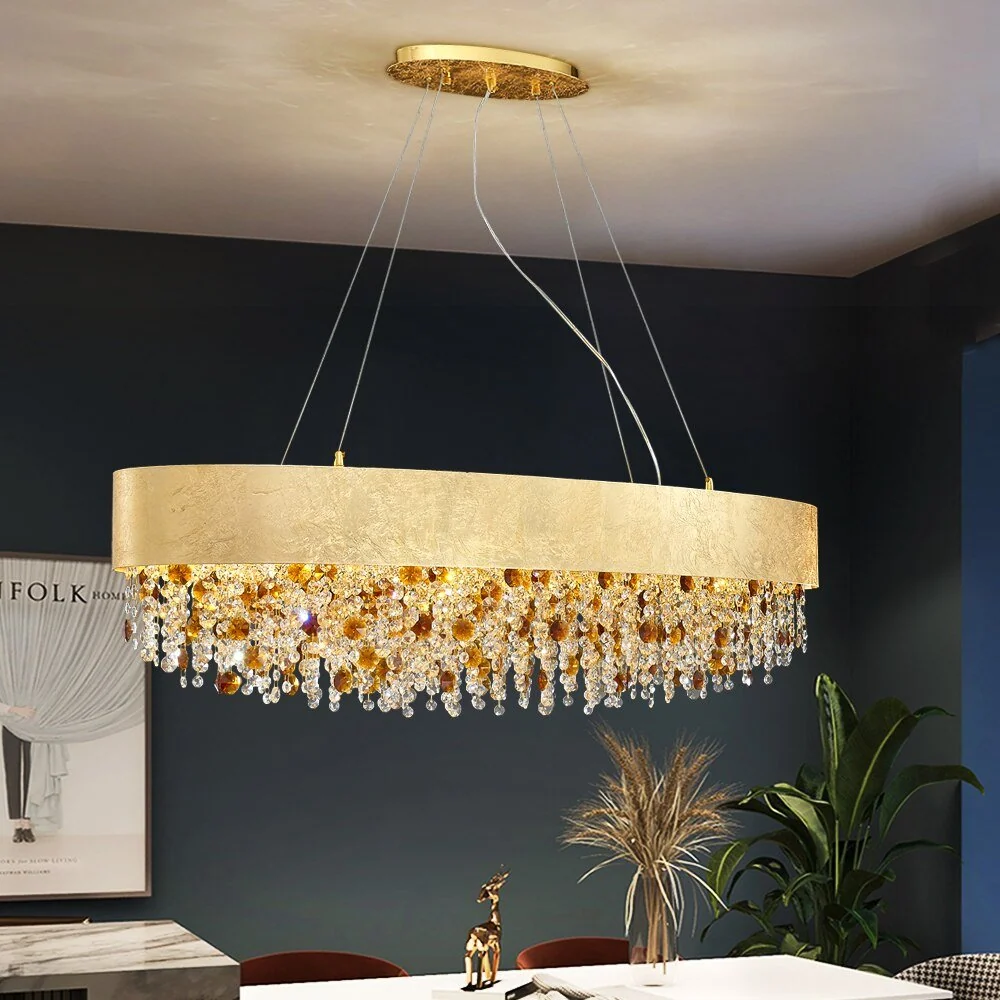 Moderne Kristallen Kroonluchter Voor Eetkamer Goud Hangende Verlichting LED Lamp Rond Luxe Home Decor L80xw28xh36cm ATY Ho...