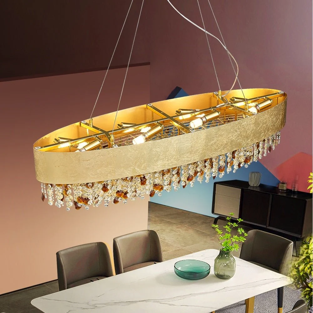 Moderne Kristallen Kroonluchter Voor Eetkamer Goud Hangende Verlichting LED Lamp Rond Luxe Home Decor L80xw28xh36cm ATY Ho...