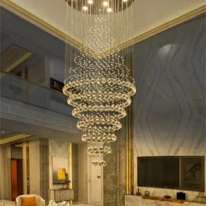 Moderne LED Crystal Villa Kroonluchter Droplight Lange Ronde Kristalverlichting Silver ATY Home Decor