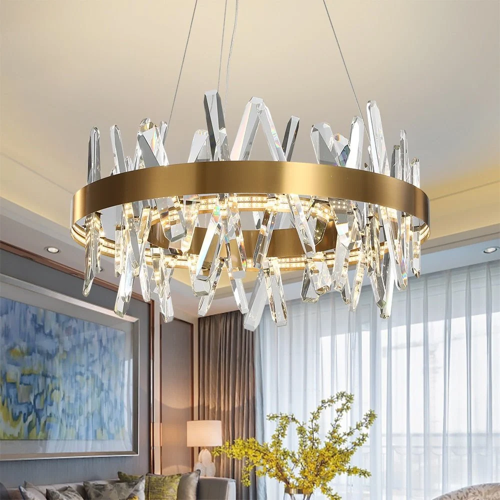 Moderne Led Kroonluchter Voor Woonkamer Eetkamer Slaapkamer Ronde Verlichting Steiloos Dimmen Kristallen Lampen Diameter A...