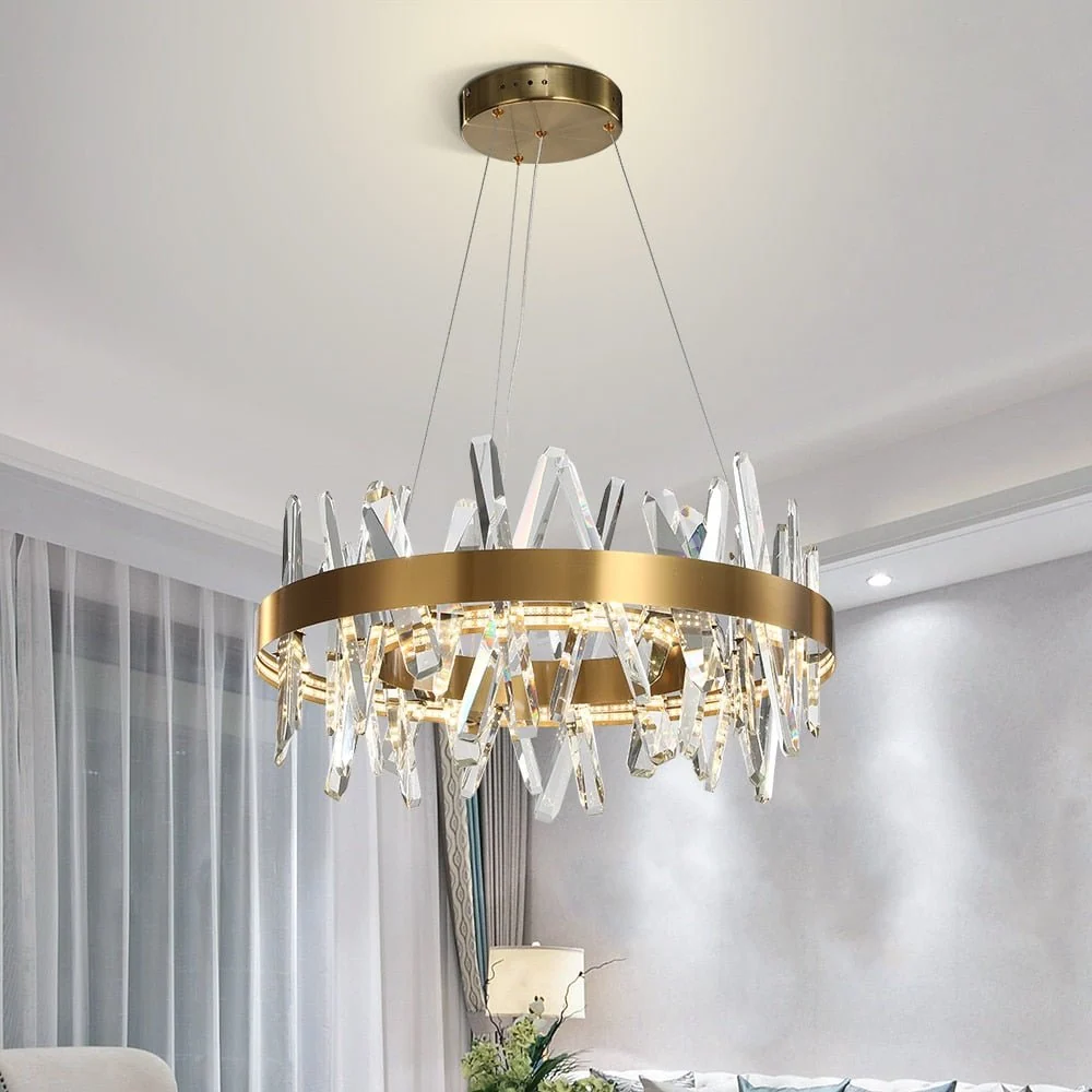 Moderne Led Kroonluchter Voor Woonkamer Eetkamer Slaapkamer Ronde Verlichting Steiloos Dimmen Kristallen Lampen Diameter A...
