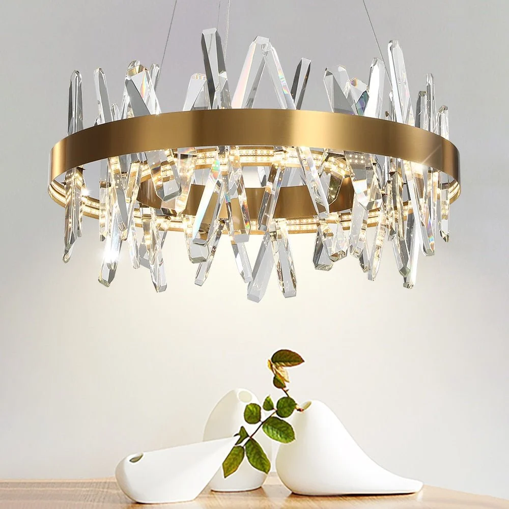 Moderne Led Kroonluchter Voor Woonkamer Eetkamer Slaapkamer Ronde Verlichting Steiloos Dimmen Kristallen Lampen Diameter A...