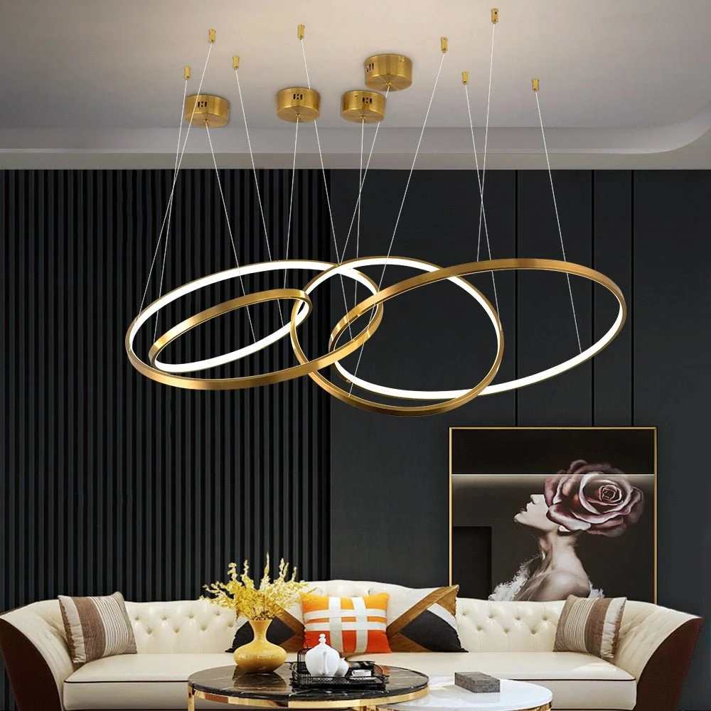 Moderne Ring Led Kroonluchter Voor Trap Luxe Woonkamer Gouden Lichtarmatuur Lange Villa Hal Lobby 100x80x60cm ATY Home Decor