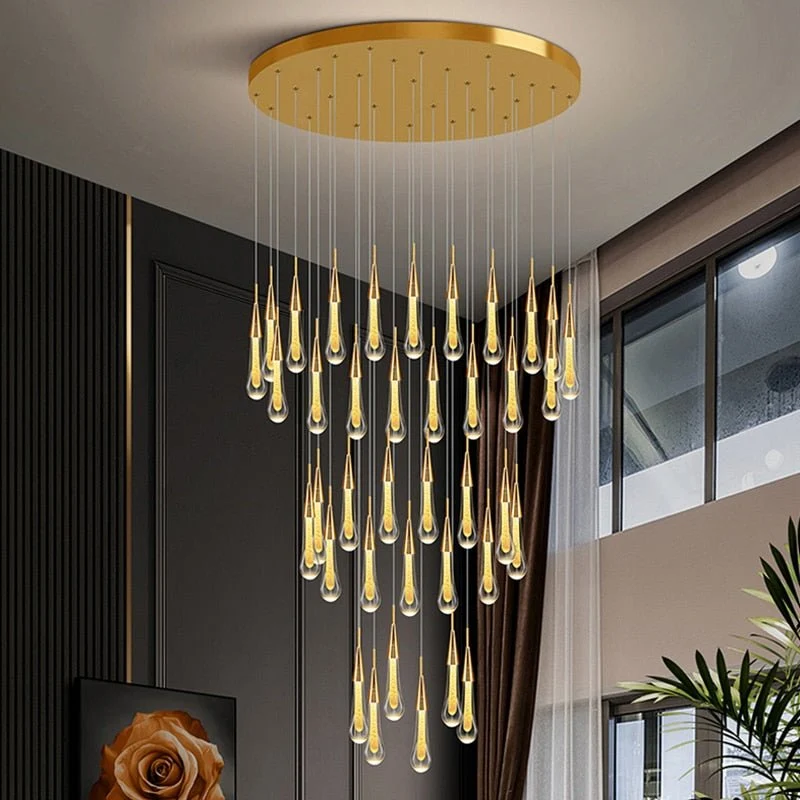 Moderne Waterdruppel Led Kristallen Kroonluchter Voor Trap Woonkamer 60cm28lightsspiral ATY Home Decor