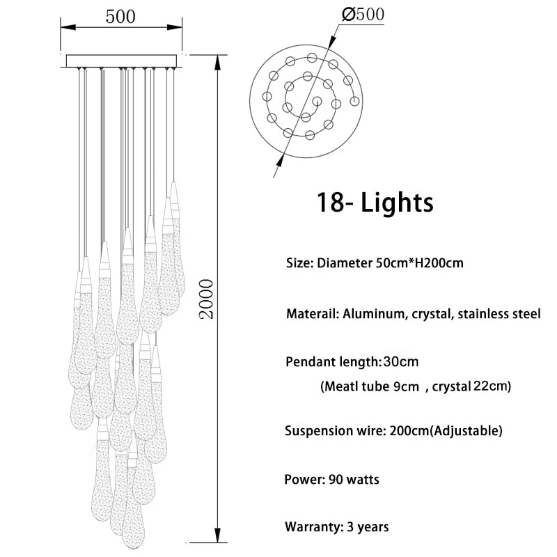Moderne Waterdruppel Led Kristallen Kroonluchter Voor Trap Woonkamer 60cm28lightsspiral ATY Home Decor