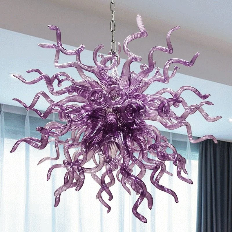 Paarse Handgemaakte Geblazen Glazen Kroonluchter Elegant Hangende Hanger Voor Woon Eetkamer W70xh70cm ATY Home Decor