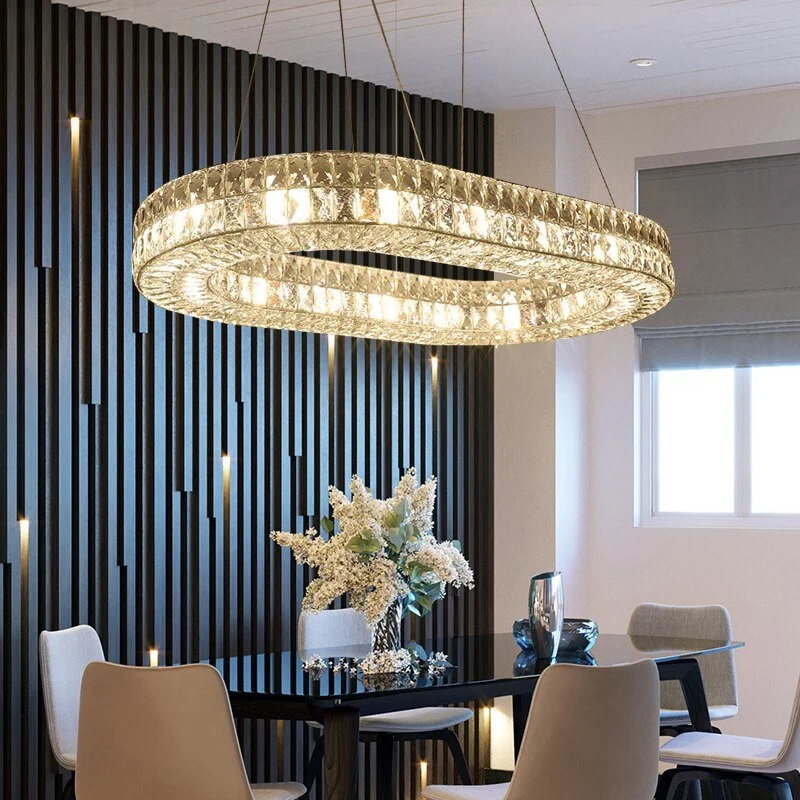 Verlichting LED K9 Kristallen Kroonluchter Glans Moderne Ovale Vorm Kroonluchters Licht Verlichting Woonkamer Kroonluchter...