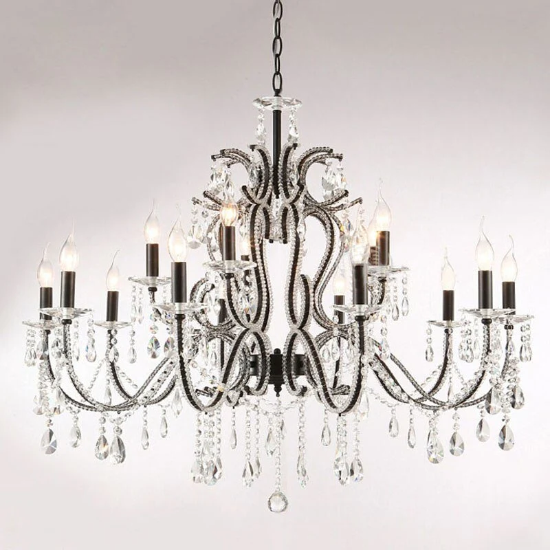 Verlichting Luxe Kroonluchters Licht K9 Kristallen Kroonluchters Lustre Villa Zwarte Kroonluchters Licht Verlichting ATY H...