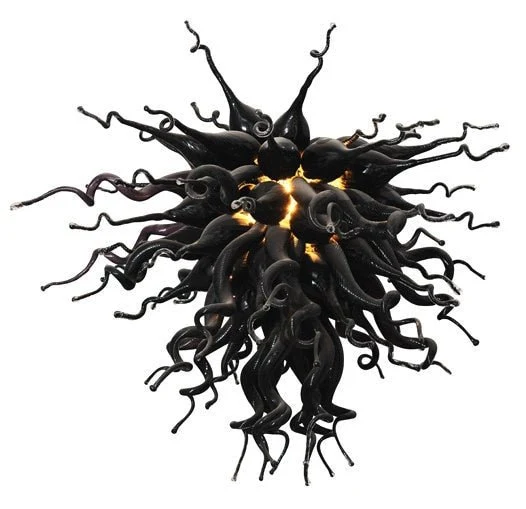 Zwart Geblazen Glas Decoratieve Led Kroonluchters Verlichting Woonkamer Keuken Lamp Glazen Plafond Kroonluchter ATY Home D...