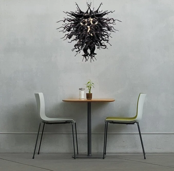 Zwart Geblazen Glas Decoratieve Led Kroonluchters Verlichting Woonkamer Keuken Lamp Glazen Plafond Kroonluchter ATY Home D...