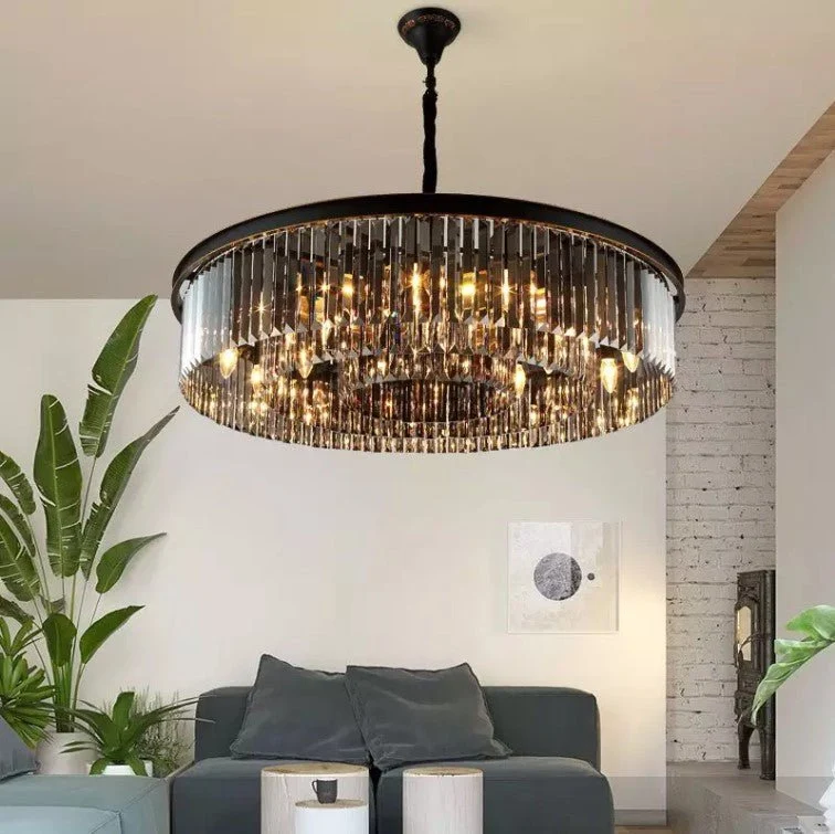 Zwarte Kristal Ronde Vorm Luxe Kroonluchter Voor Woonkamer Eetkamer ATY Home Decor