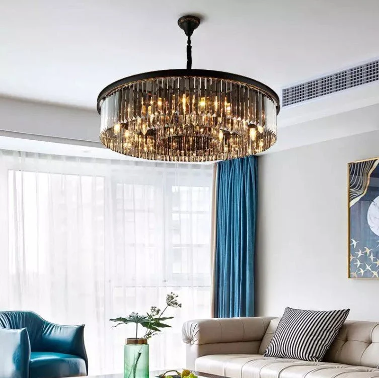 Zwarte Kristal Ronde Vorm Luxe Kroonluchter Voor Woonkamer Eetkamer ATY Home Decor