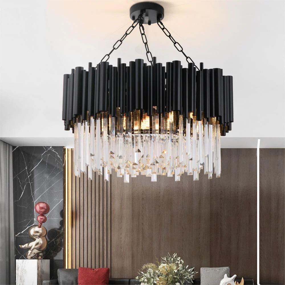Zwarte moderne kristallen kroonluchterverlichting voor woonkamer luxe ronde lamp ATY Home Decor