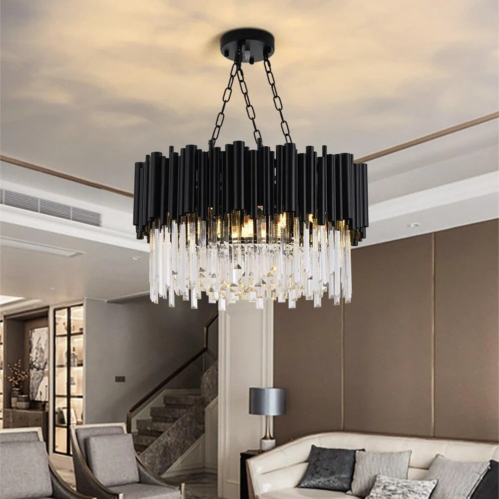 Zwarte moderne kristallen kroonluchterverlichting voor woonkamer luxe ronde lamp ATY Home Decor
