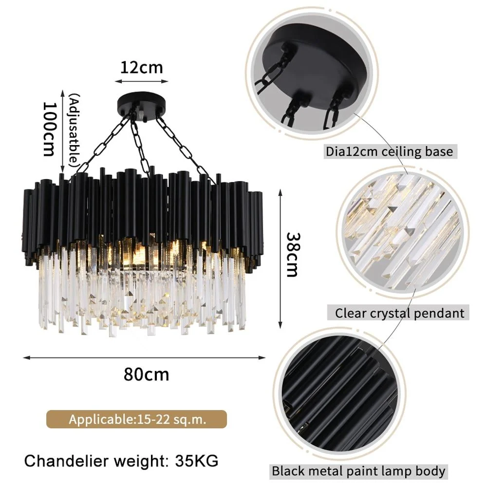 Zwarte moderne kristallen kroonluchterverlichting voor woonkamer luxe ronde lamp ATY Home Decor