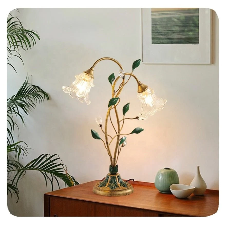 Bloemen Tafellamp Brigitte Vintage - Goud en Kristal