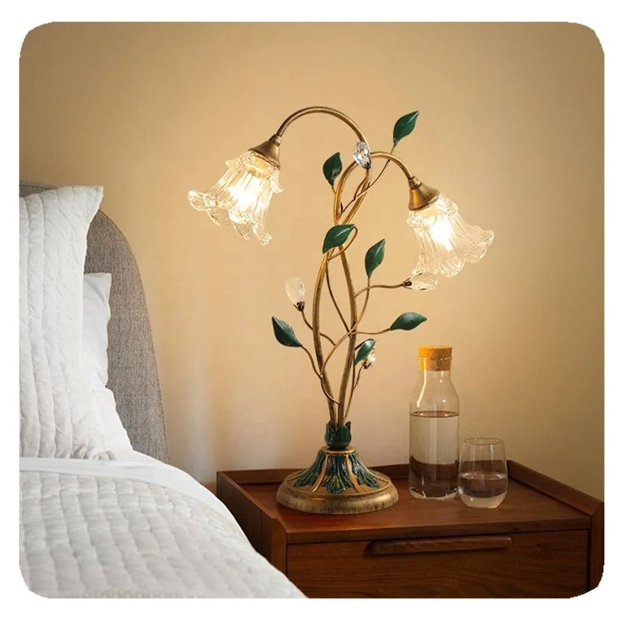 Bloemen Tafellamp Brigitte Vintage - Goud en Kristal