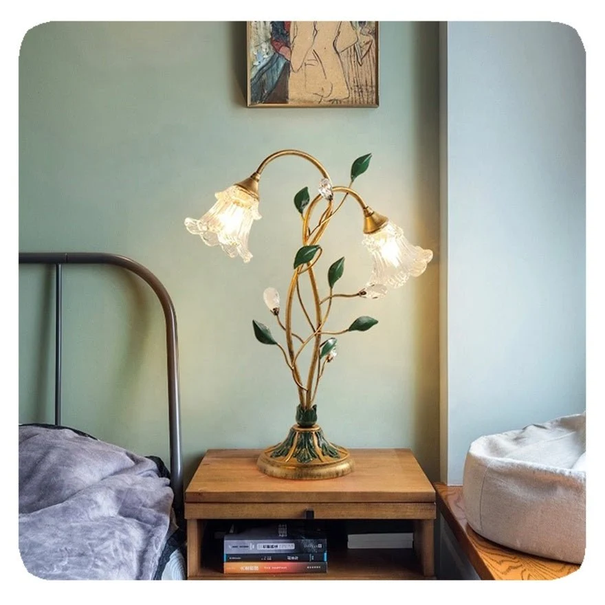 Bloemen Tafellamp Brigitte Vintage - Goud en Kristal