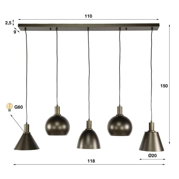 Hanglamp Elrox | Metaal bruin Bold Living