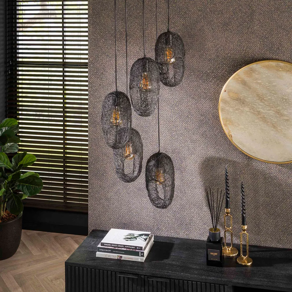 Hanglamp 5L Open Oog | Zwart Metaal Bold Living