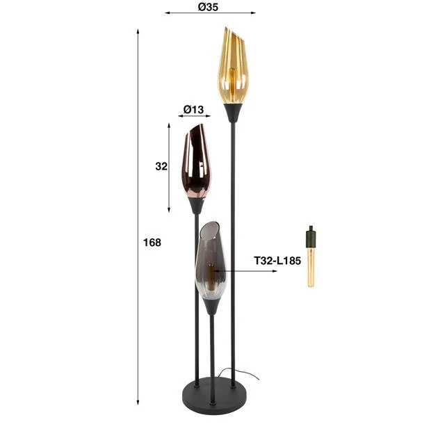 Vloerlamp Kavir | Metaal Zwart | Groot Bold Living