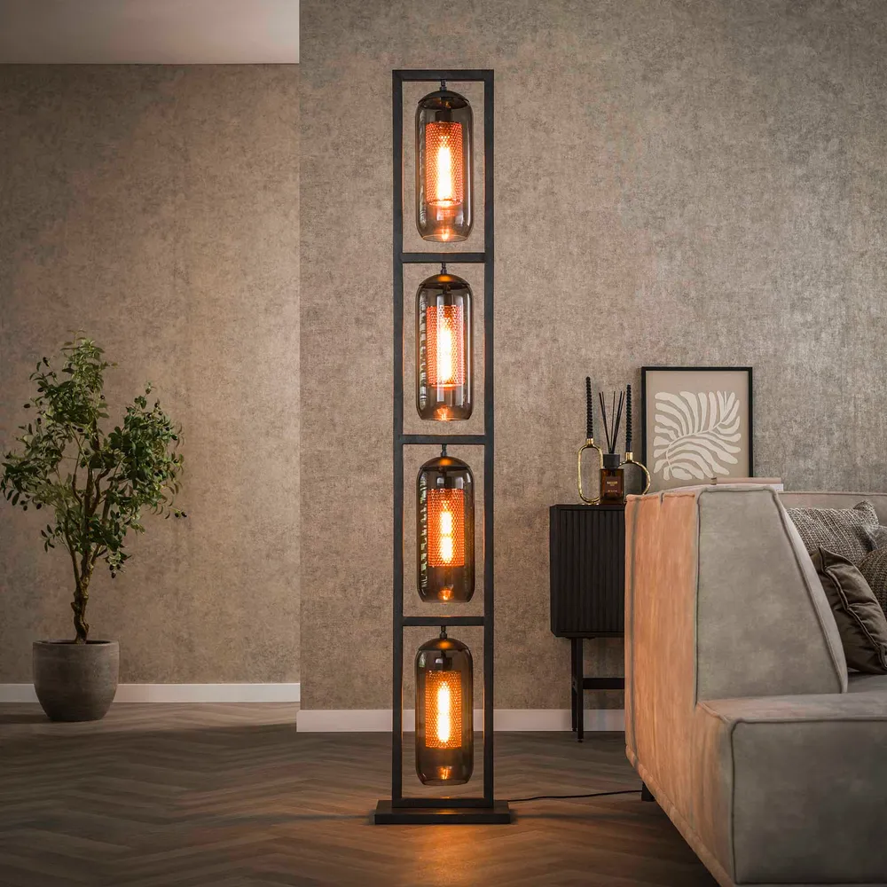 Vloerlamp Tower Smoke | 4 lampen | Zwart Bold Living