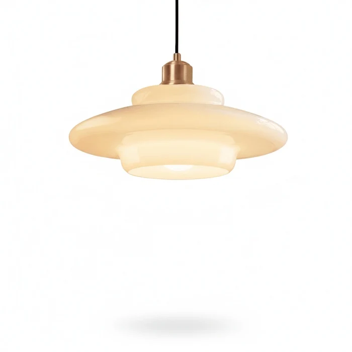Hanglamp Art Deco met Gelaagde Glazen Kap en Messing Fitting Bonuze