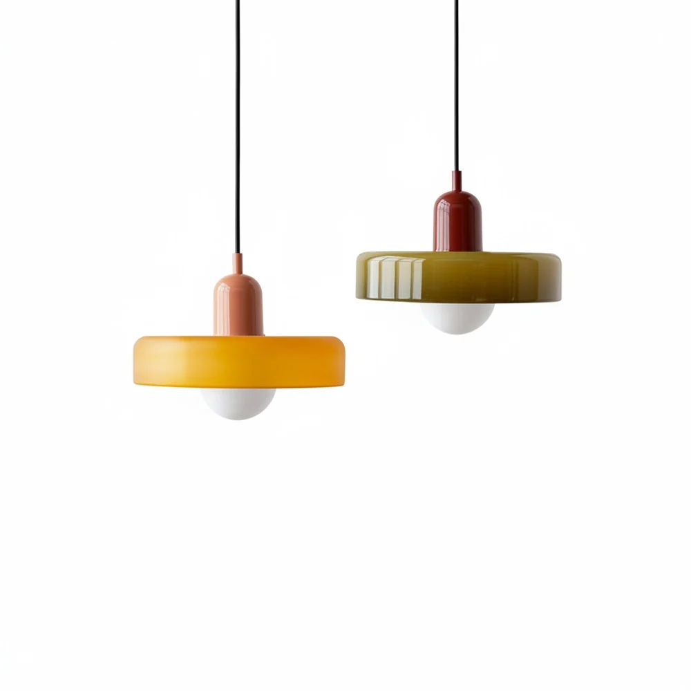 Hanglamp Retro met Schijfvormige Glazen Kap en Verstelbare Hoogte Bonuze