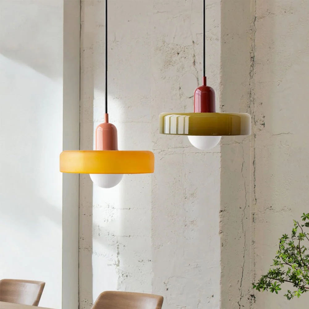 Hanglamp Retro met Schijfvormige Glazen Kap en Verstelbare Hoogte Bonuze