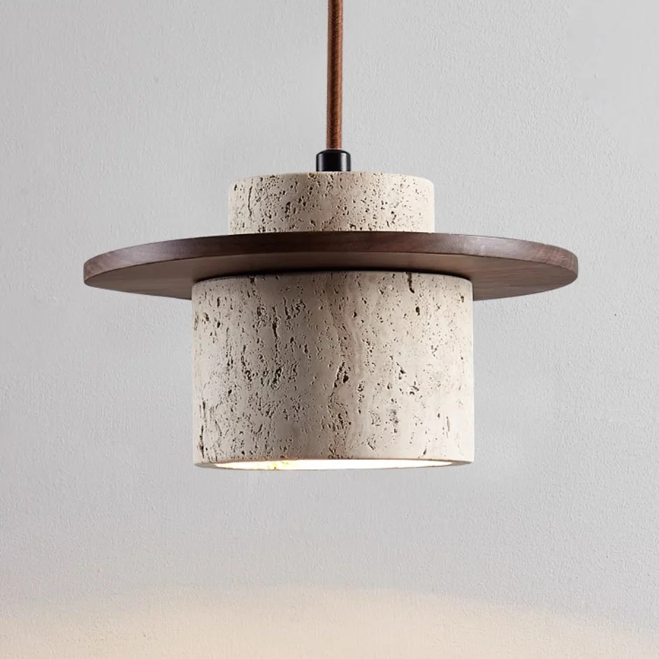 Hanglamp Scandinavisch met Travertijn Kap en Houten Schijf Bonuze