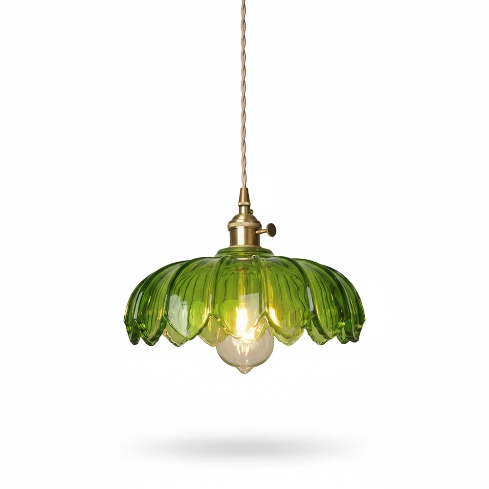 Hanglamp Vintage met Glazen Bloemvormige Kap en Gedraaid Snoer Bonuze