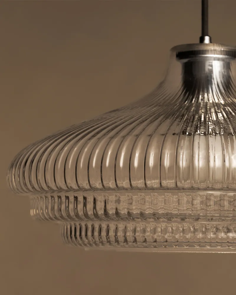 Brookfield Grote Hanglamp Geribbeld Glas - Gepolijst Nikkel