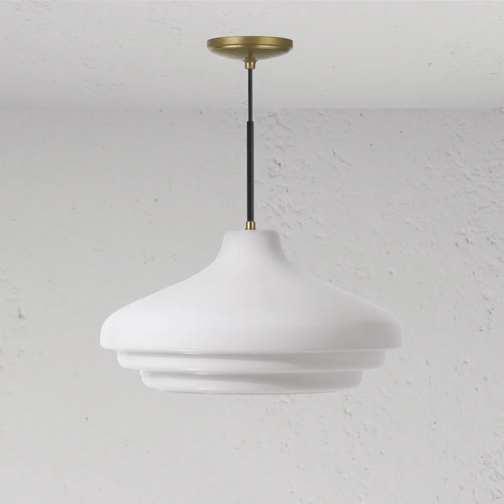 Brookfield Grote Hanglamp Opaalglas - Antiek Messing