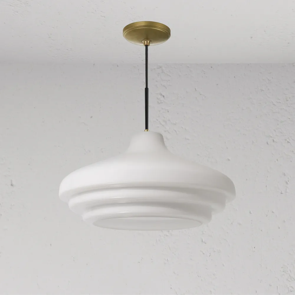 Brookfield Grote Hanglamp Opaalglas - Antiek Messing
