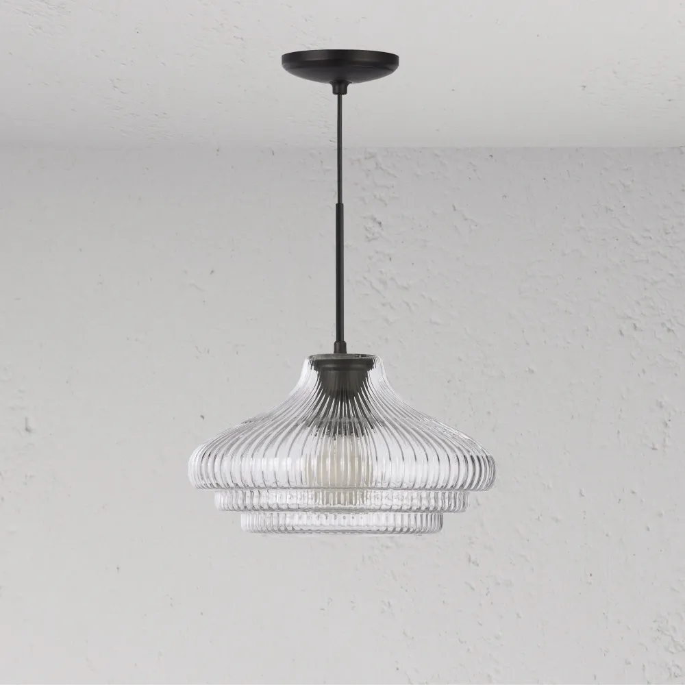 Brookfield Medium Hanglamp Geribbeld Glas - Brons