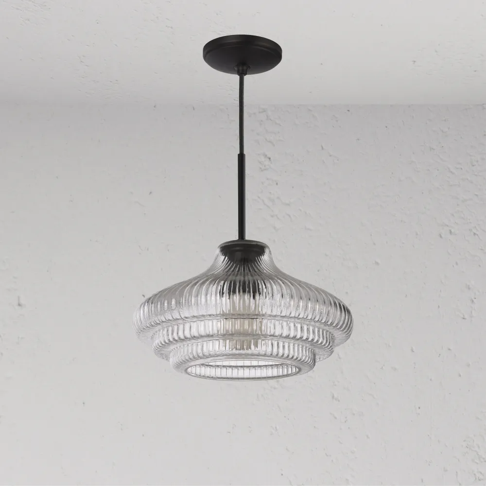 Brookfield Medium Hanglamp Geribbeld Glas - Brons