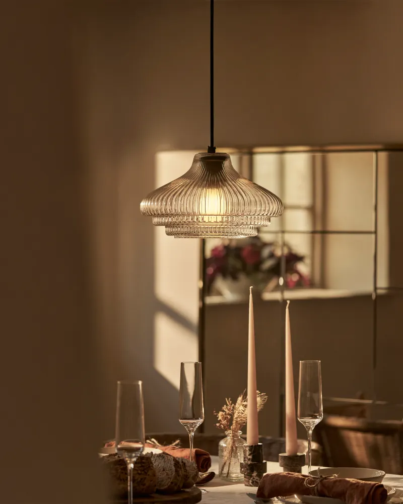 Brookfield Medium Hanglamp Geribbeld Glas - Brons