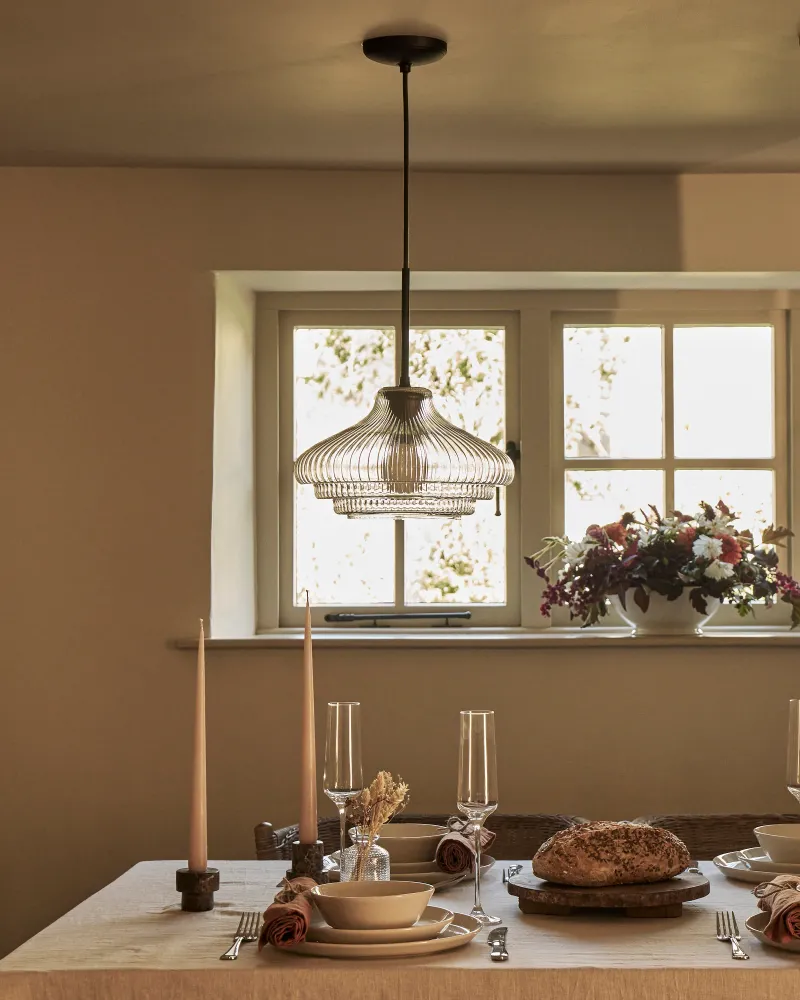 Brookfield Medium Hanglamp Geribbeld Glas - Brons