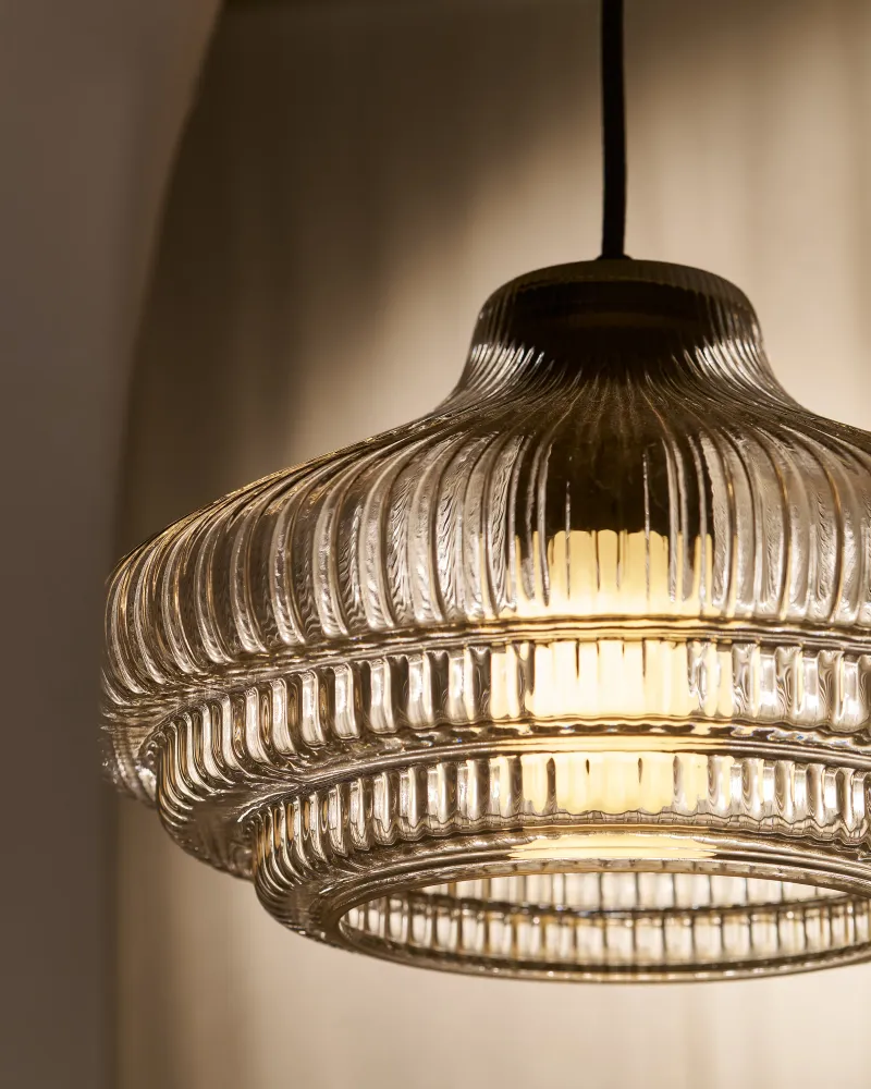 Brookfield Medium Hanglamp Geribbeld Glas - Brons