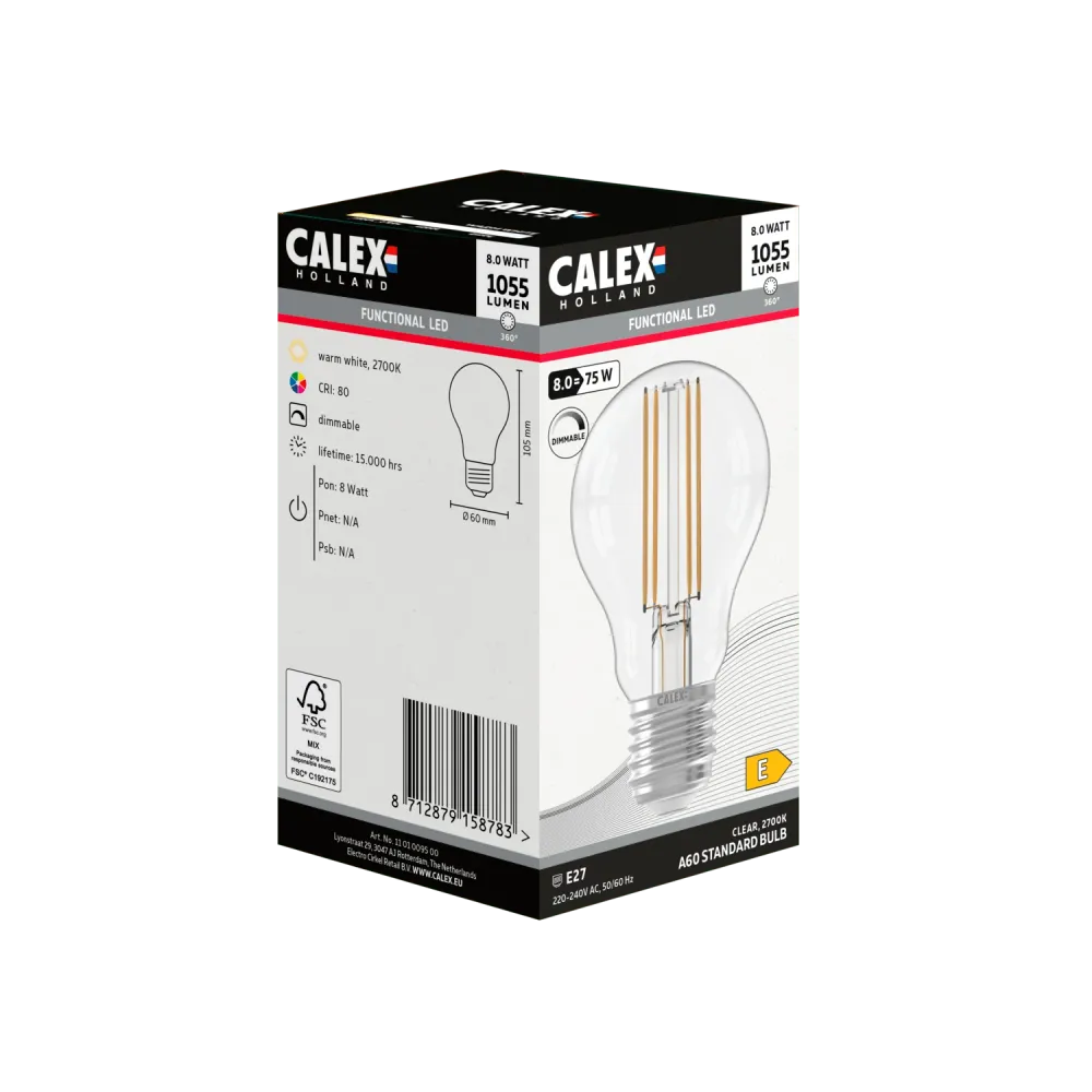 Calex Filament LED Lamp - E27 - A60 - Helder