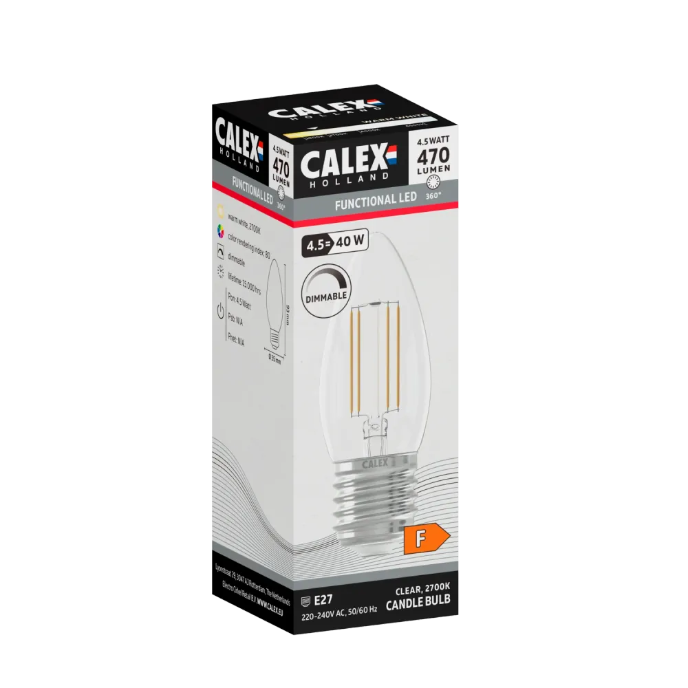 Calex Filament LED Lamp - E27 - B35 - Helder