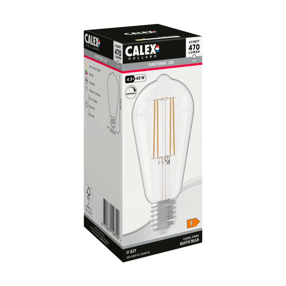 Calex Filament LED Lamp - E27 - ST64 - Helder