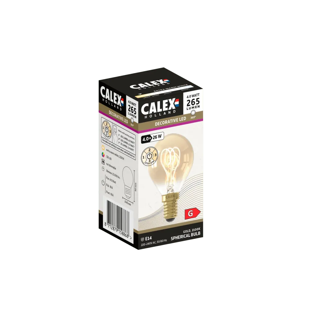 Calex Flex Filament LED Lamp - E14 - P45 - Goud