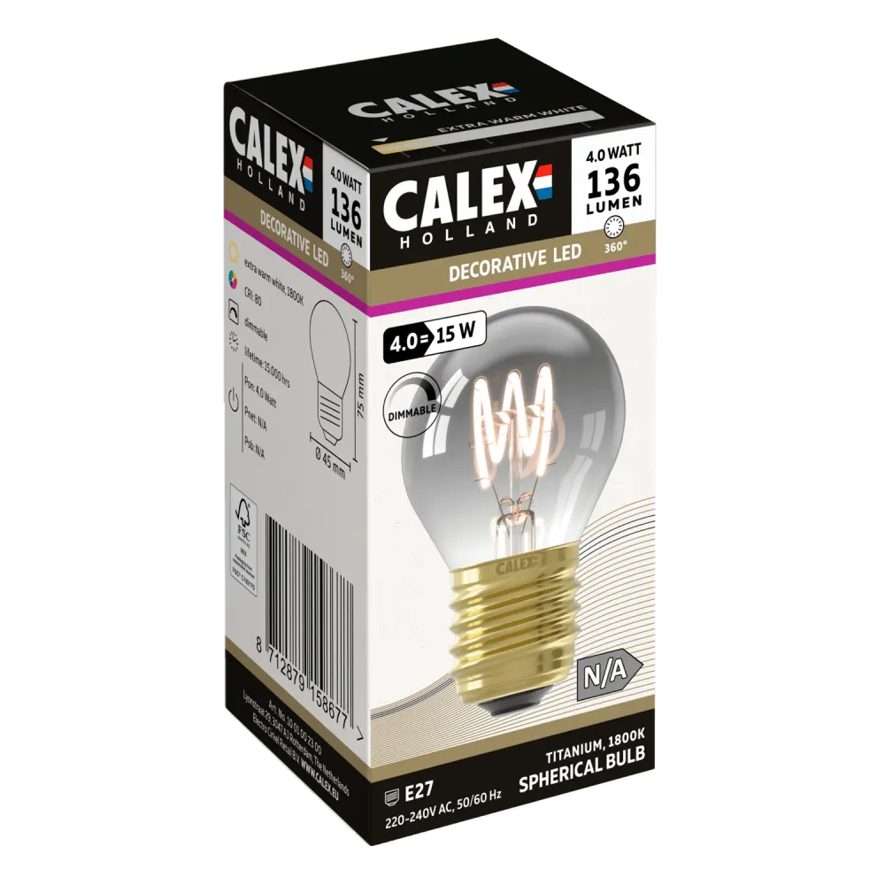 Calex Flex Filament LED Lamp - E27 - P45 - Titanium