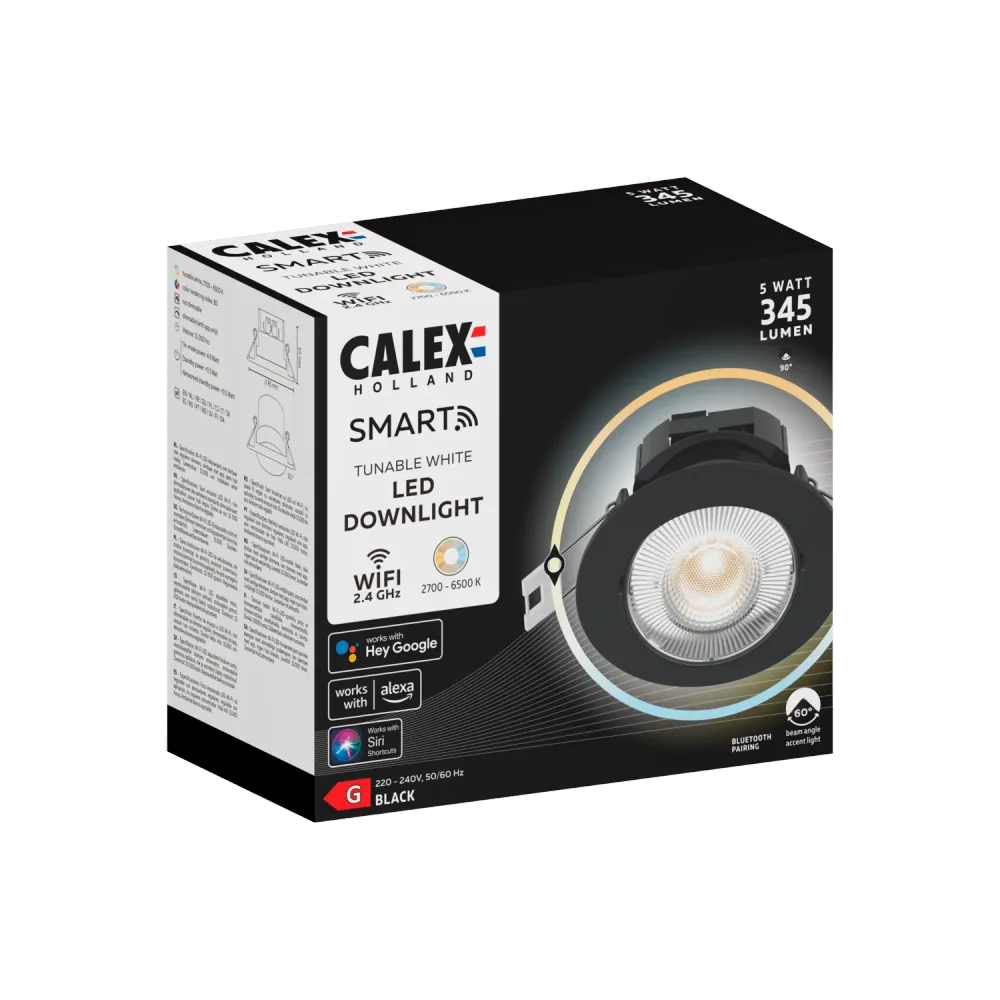 Calex Slimme LED Inbouwspot - Warm Wit - Zwart