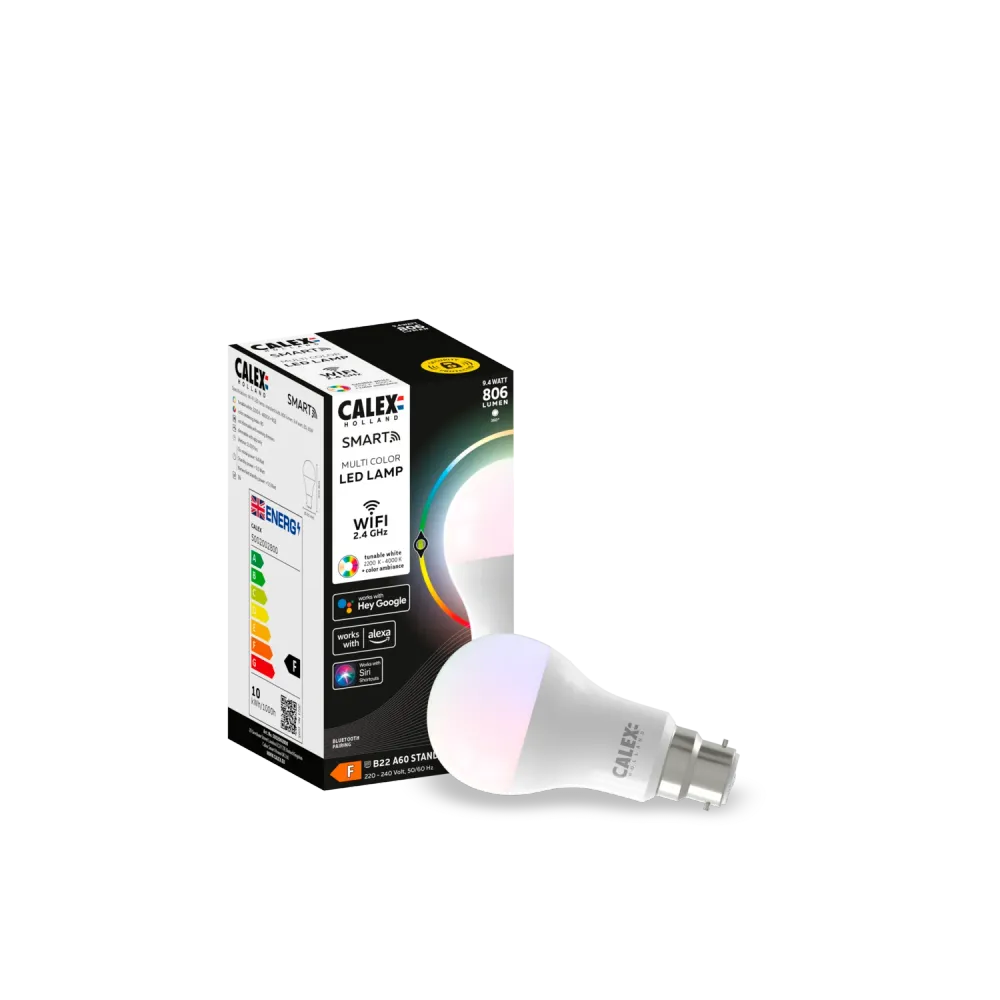 Calex Slimme LED Lamp - B22 - A60 - 9.4W - RGB - Wit - Dimbaar