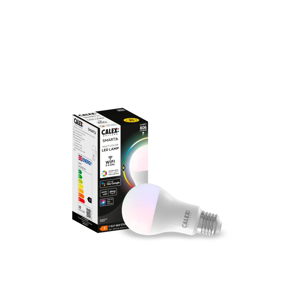 Calex Slimme LED Lamp - E27 - A60 - 9.4W - RGB - Wit - Dimbaar