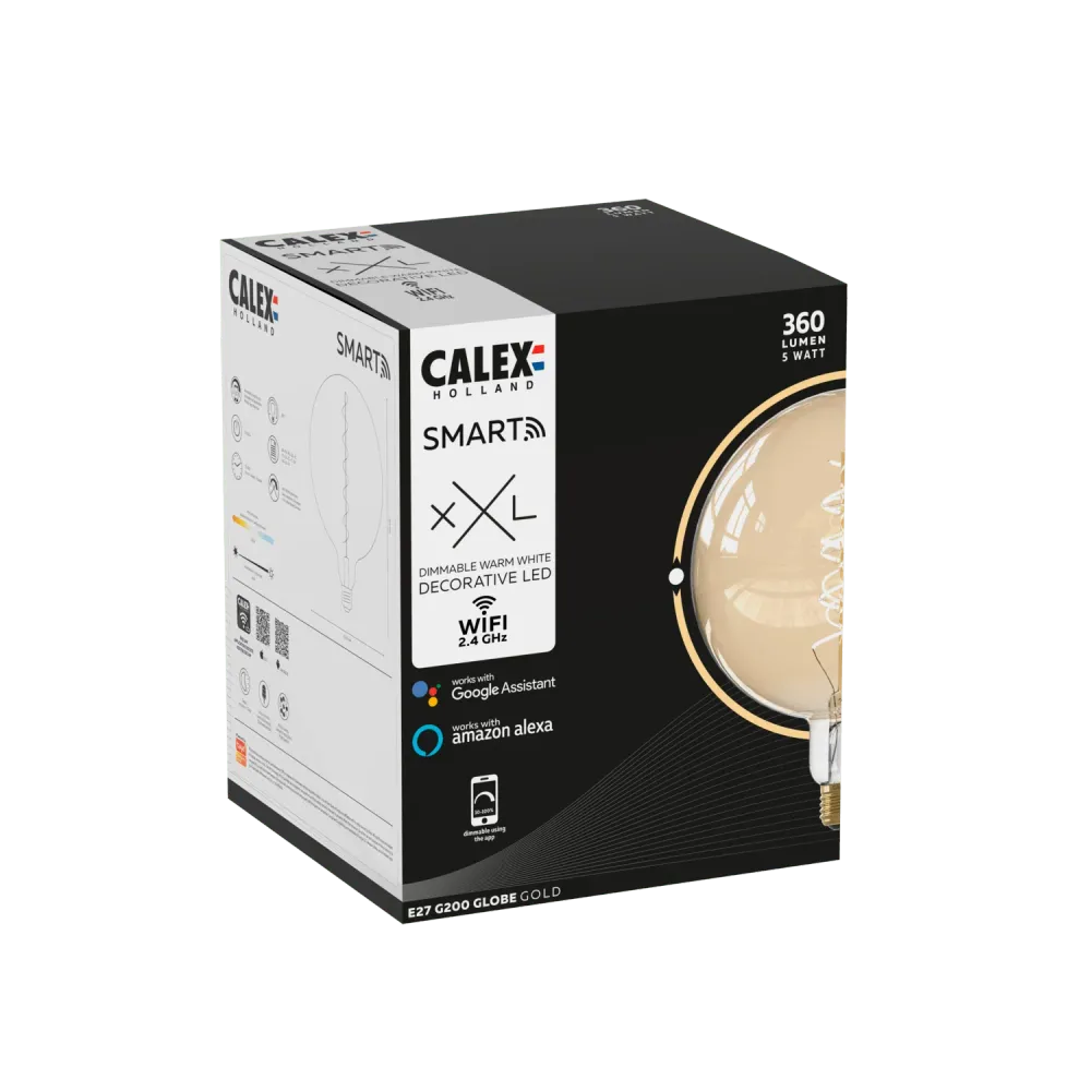 Calex Slimme LED Lamp - E27 - Filament - G200 - Goud - Warm Wit - 7W