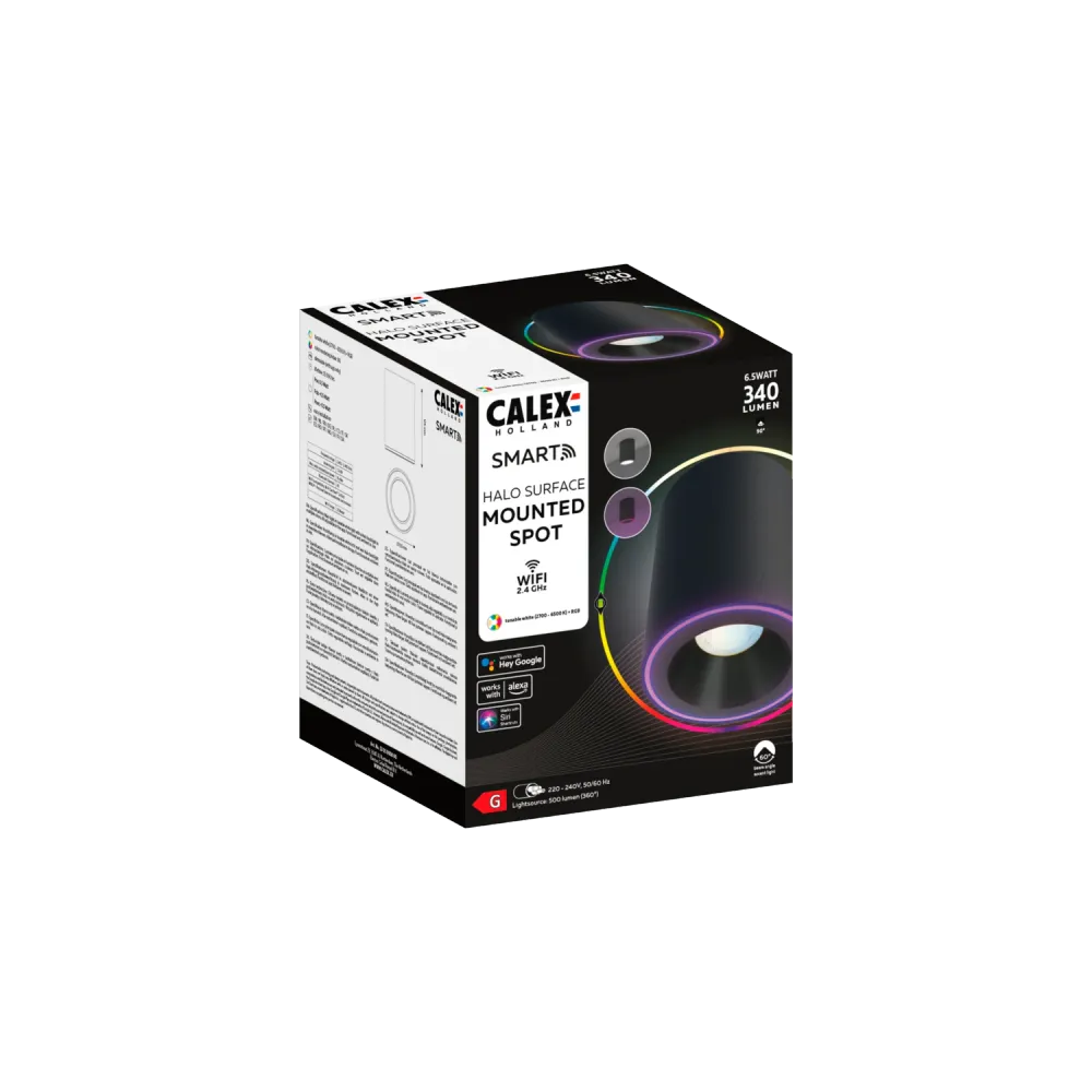 Calex Smart - Halo Surface Spot - Zwart/Zwart - 6.5W - IP20 - UK